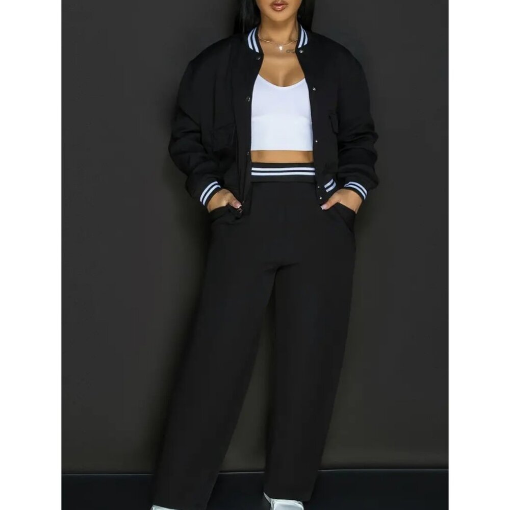 Women’s Casual Polyester Jumpsuit with Pockets, Baseball Collar
